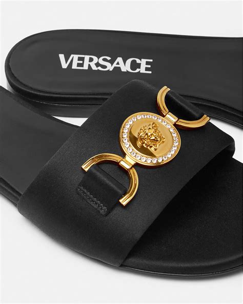 versace medusa aeternitas sandals|medusa '95 satin flat sandals.